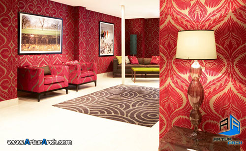 تاثیر زیبای رنگ قرمز در دکوراسیون منزل And-with-wallpaper
