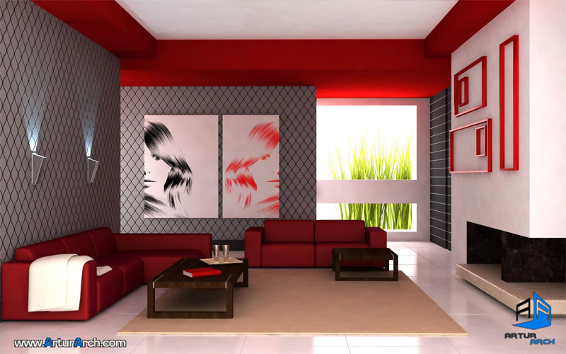 Beautiful-Living-Room-تاثیر زیبای رنگ قرمز در دکوراسیون منزل - Beautiful-Living-Room-With-